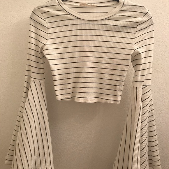 Stripped Crop Top with Bell Sleeves - Picture 2 of 4